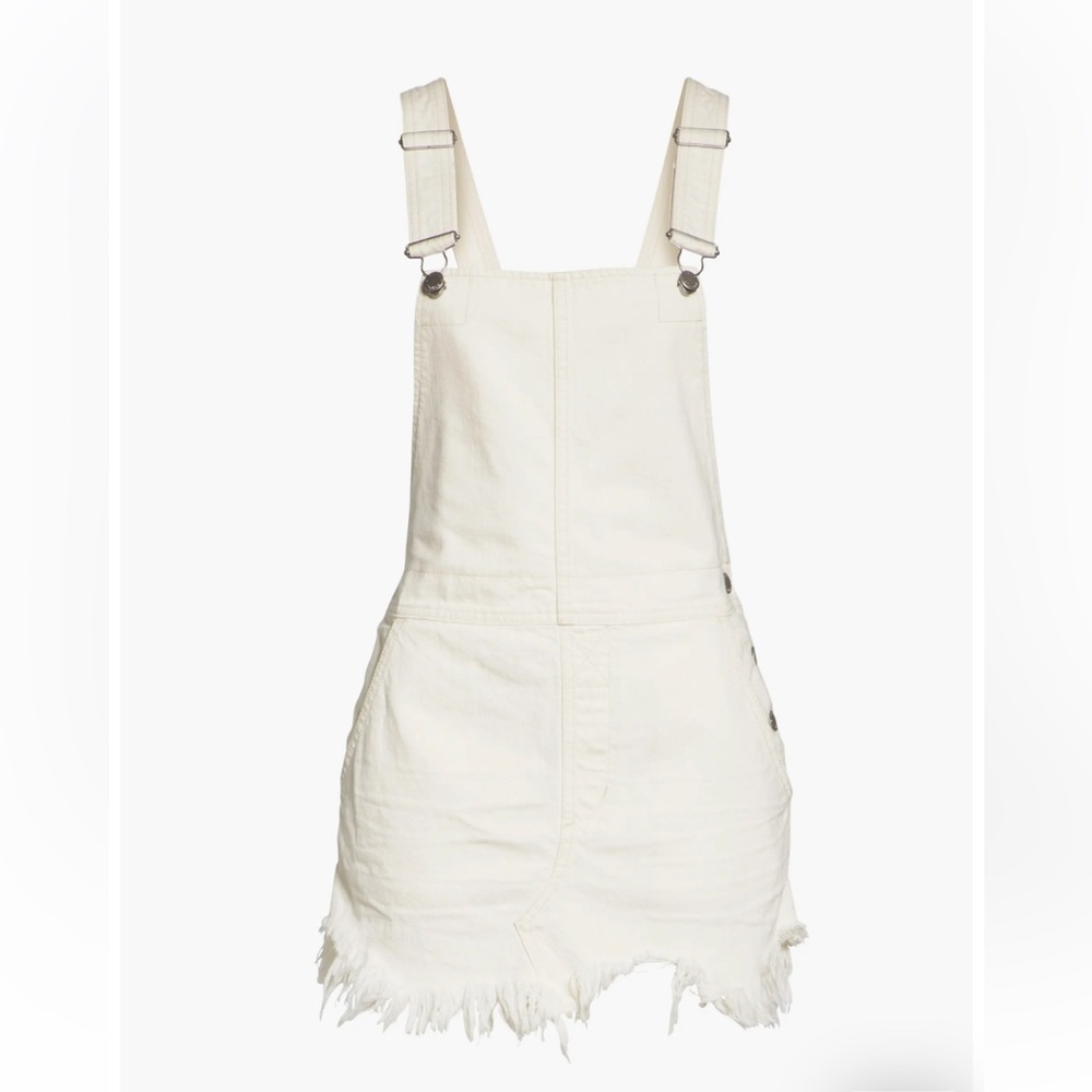 Free people torn up distressed denim jumper in white - Picture 3 of 9